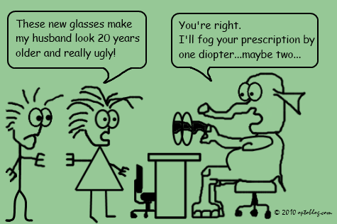 optoblog-comic-021-ugly-spouse Wife was used to blurry image of husband with old glasses.